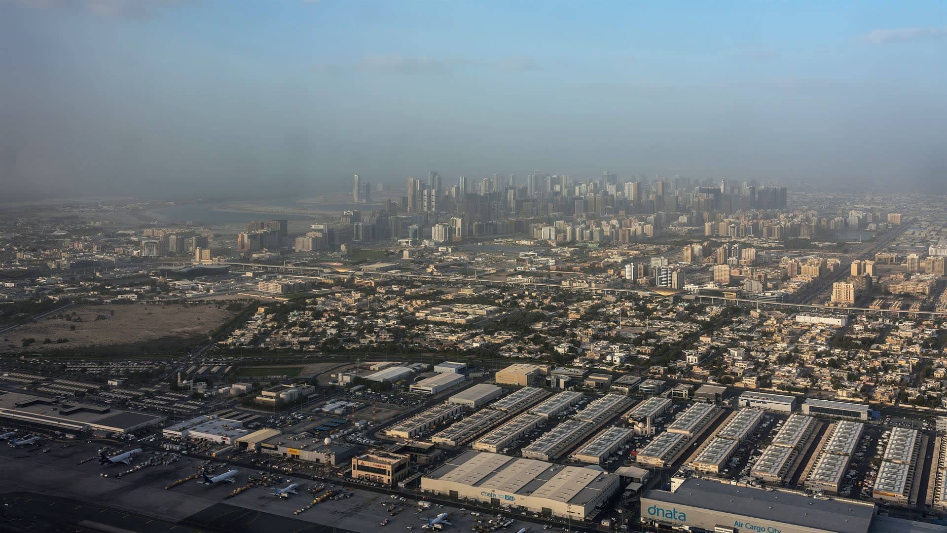 Aerial view of Dubai towards Sharjah